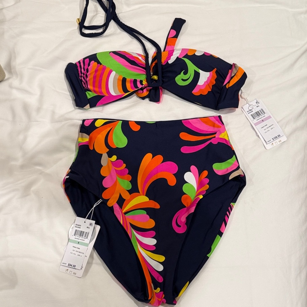 Trina Turk high waisted reversible bathing suit bottoms and bikini top.